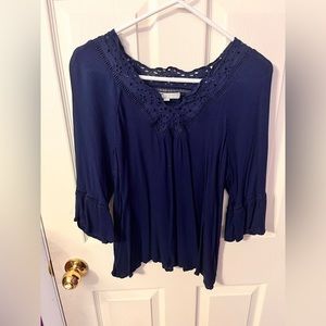 Navy blue long sleeve blouse with cute lace designs